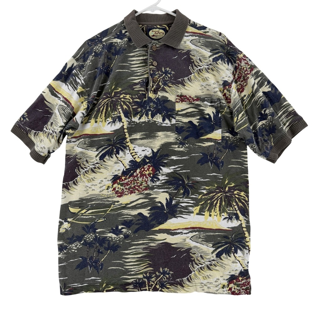 Tommy Bahama Polo Shirt Mens Medium Multicolor Tropical Knit Hawaiian Top